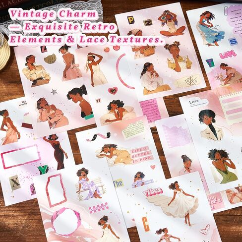 25 Sheets Fashion Black Girl Scrapbook Stickers, Junk Journal Supplies | 200+ Pcs Vinyl Waterproof Aesthetic Inspirational in Saudi Arabia