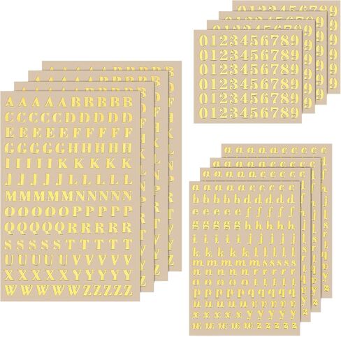 Nogeqi 12 Sheets Small Gold Letter Stickers, Self Adhesive Mini 3D Number Alphabet Stickers, Glitter Alloy Tiny Stick on Letters Number for Scrapbooking, DIY Crafts Art Making, Graduation Cap Decor in Kuwait