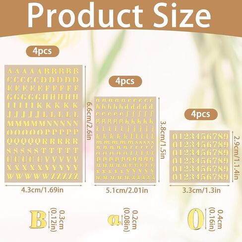 Nogeqi 12 Sheets Small Gold Letter Stickers, Self Adhesive Mini 3D Number Alphabet Stickers, Glitter Alloy Tiny Stick on Letters Number for Scrapbooking, DIY Crafts Art Making, Graduation Cap Decor in Kuwait