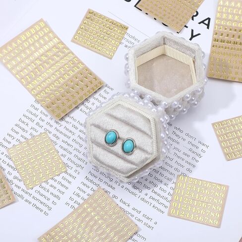 Nogeqi 12 Sheets Small Gold Letter Stickers, Self Adhesive Mini 3D Number Alphabet Stickers, Glitter Alloy Tiny Stick on Letters Number for Scrapbooking, DIY Crafts Art Making, Graduation Cap Decor in Kuwait