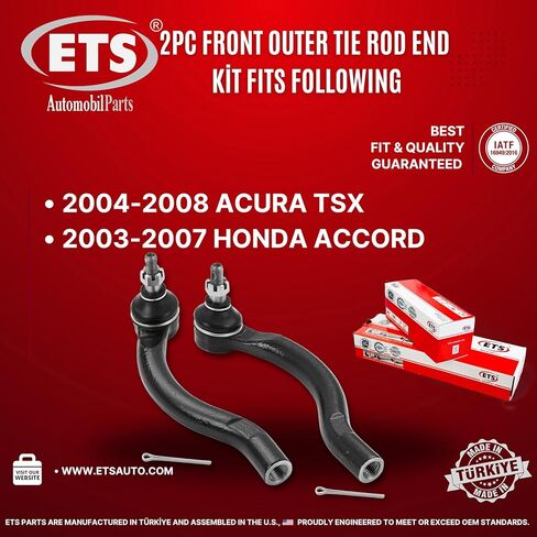 طقم نهاية قضيب الربط الخارجي الأمامي الأيسر والأيمن قطعتين من ETS ES80287 ES80288 يناسب Acura TSX 2004-2008، Honda Accord 2003-2007 in Kuwait
