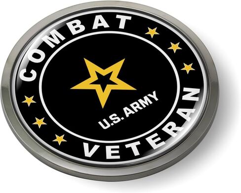 BestLicensePlateFrames - U.S. Army Combat Veteran 3D Domed CAR Emblem Badge Sticker Chrome Metal Bezel - Official U.S. Army Licensed Product in Kuwait