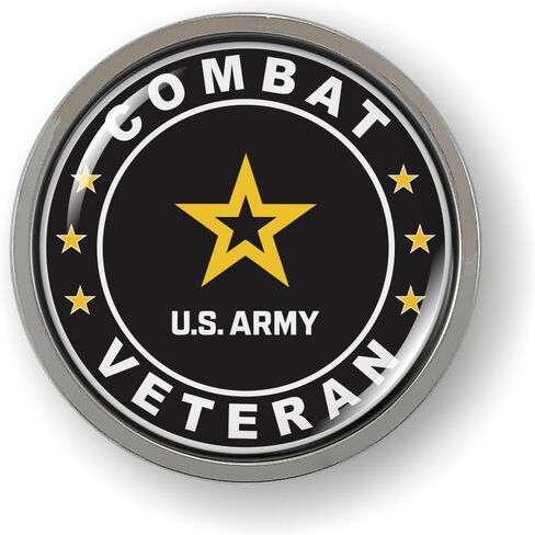 BestLicensePlateFrames - U.S. Army Combat Veteran 3D Domed CAR Emblem Badge Sticker Chrome Metal Bezel - Official U.S. Army Licensed Product in Kuwait