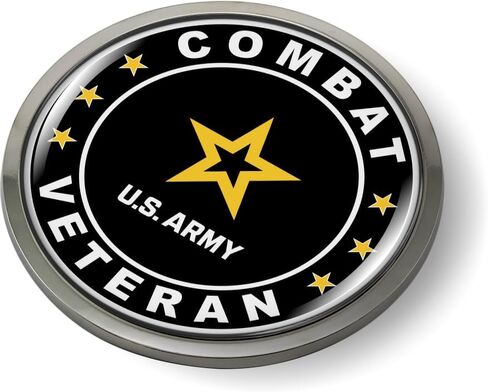 BestLicensePlateFrames - U.S. Army Combat Veteran 3D Domed CAR Emblem Badge Sticker Chrome Metal Bezel - Official U.S. Army Licensed Product in Kuwait