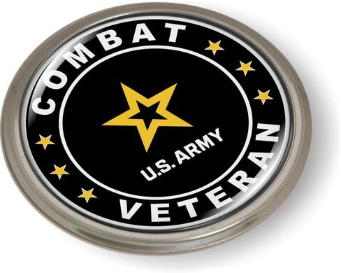 BestLicensePlateFrames - U.S. Army Combat Veteran 3D Domed CAR Emblem Badge Sticker Chrome Metal Bezel - Official U.S. Army Licensed Product in Kuwait