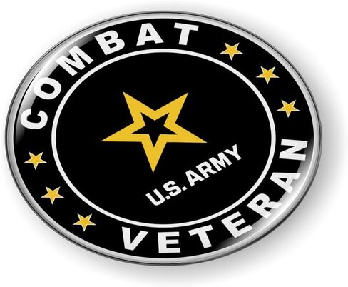 BestLicensePlateFrames - U.S. Army Combat Veteran 3D Domed CAR Emblem Badge Sticker Chrome Metal Bezel - Official U.S. Army Licensed Product in Kuwait