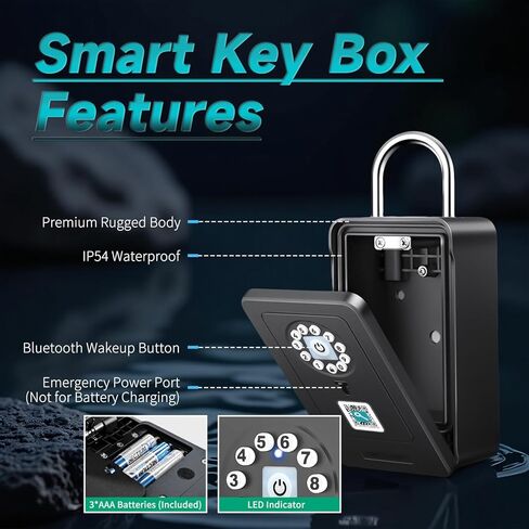 SFW NEW Smart Lock Box,Bluetooth Key Box with App Control & Passcode, Waterproof Wall Mounted & Door Hanging Security Key Lock Box for Home Realtor Office Home Warehouse(Non fingerprint) in Saudi Arabia