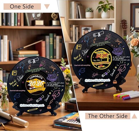 GraduationMall سجل فينيل كتاب ضيوف التخرج، فئة 2026 ديكورات حفلات التخرج، ملصقات مزدوجة بديلة لسجل الزوار هدايا التخرج in Kuwait