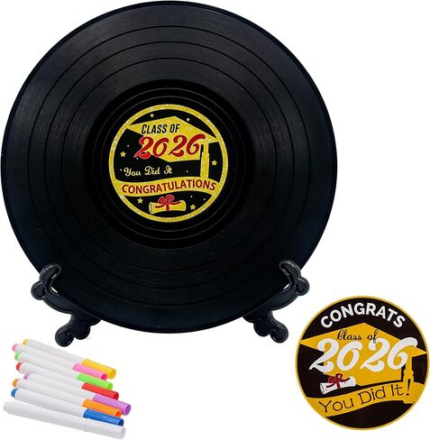 GraduationMall سجل فينيل كتاب ضيوف التخرج، فئة 2026 ديكورات حفلات التخرج، ملصقات مزدوجة بديلة لسجل الزوار هدايا التخرج in Kuwait