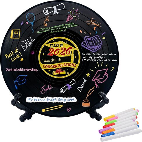 GraduationMall سجل فينيل كتاب ضيوف التخرج، فئة 2026 ديكورات حفلات التخرج، ملصقات مزدوجة بديلة لسجل الزوار هدايا التخرج in Kuwait