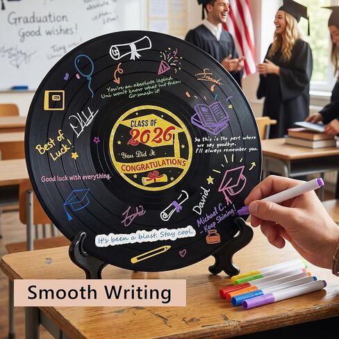 GraduationMall سجل فينيل كتاب ضيوف التخرج، فئة 2026 ديكورات حفلات التخرج، ملصقات مزدوجة بديلة لسجل الزوار هدايا التخرج in Kuwait