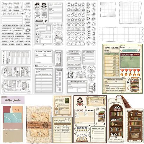 GLOBLELAND 6 Sheets Reading Diary Clear Stamps Set with 3 Pcs Acrylic Blocks and 2 Style Scrapbook Papers for Card Making DIY Scrapbooking Photo Album Decor in Kuwait