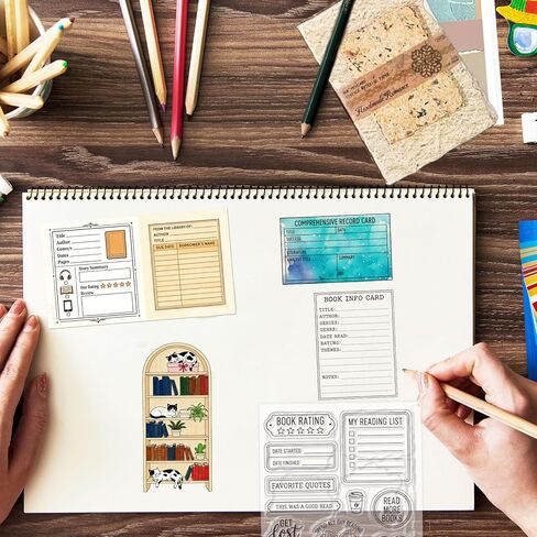 GLOBLELAND 6 Sheets Reading Diary Clear Stamps Set with 3 Pcs Acrylic Blocks and 2 Style Scrapbook Papers for Card Making DIY Scrapbooking Photo Album Decor in Kuwait