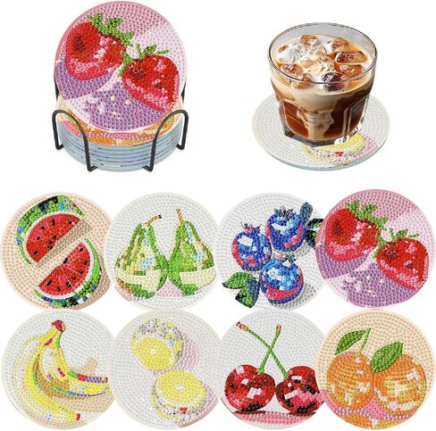 TCDZMYGS 8 Pcs Diamond Art Coasters Kit, Cute Cat Diamond Painting Coasters Kits for Adults, 5D Full Drill Diamond Dot Gem Art Craft Kit with Holder, Fun DIY Non Slip Coaster for Home Decor in Saudi Arabia
