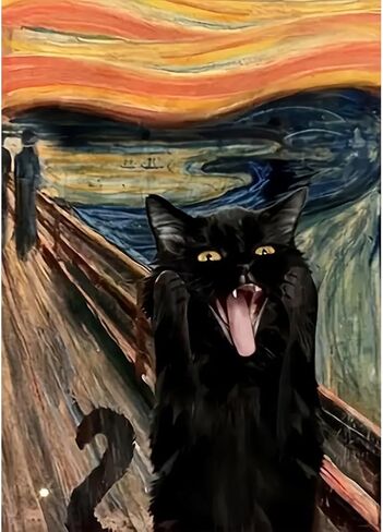 Sanjee Black Cat Diamond Art Painting Kits for Adults Beginner, 5D DIY Animal Round Full Drill Gem Abstract Art Crafts for Home Wall Decor Gift, 12x16inch in Saudi Arabia