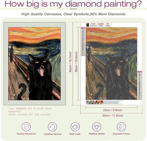 Sanjee Black Cat Diamond Art Painting Kits for Adults Beginner, 5D DIY Animal Round Full Drill Gem Abstract Art Crafts for Home Wall Decor Gift, 12x16inch in Saudi Arabia