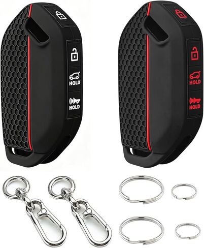 2 Pack Key Fob Cover for for Kia 2025 K4 K5 Sorento Telluride 2022-2025, Rubber Remote Key Fob Protector Case, 5 Button Soft Silicone Key Case with 2 Key Chain& Rings, Black in Saudi Arabia