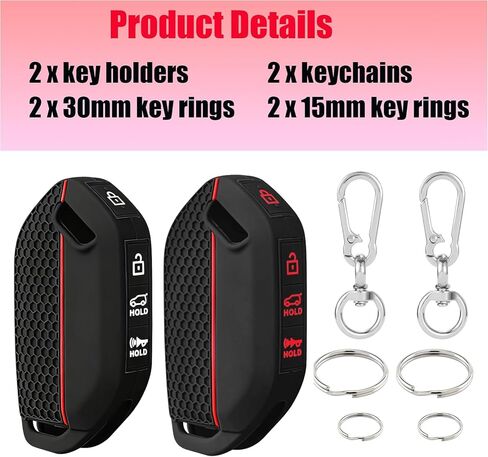 2 Pack Key Fob Cover for for Kia 2025 K4 K5 Sorento Telluride 2022-2025, Rubber Remote Key Fob Protector Case, 5 Button Soft Silicone Key Case with 2 Key Chain& Rings, Black in Saudi Arabia