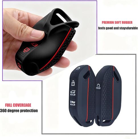 2 Pack Key Fob Cover for for Kia 2025 K4 K5 Sorento Telluride 2022-2025, Rubber Remote Key Fob Protector Case, 5 Button Soft Silicone Key Case with 2 Key Chain& Rings, Black in Saudi Arabia