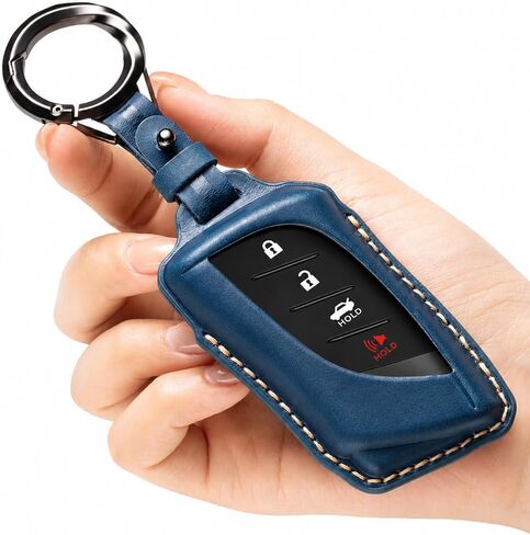 غطاء جلدي لمفتاح السيارة لكزس GX460 ES350 RX350 UX NX300h TX550 LX600 LS500 LC500 حافظة مفاتيح السيارة مع سلسلة مفاتيح - أزرق in Kuwait