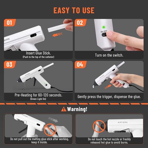 Katerk 60W Full Size Hot Glue Gun, Drip-Free 60s Fast Preheating with 15pcs Large Glue Sticks (7/16"), Heavy Duty Industrial Glue Gun Kit for Arts, Crafts DIY, Repair, Gift, Sealing, Decorating in Saudi Arabia