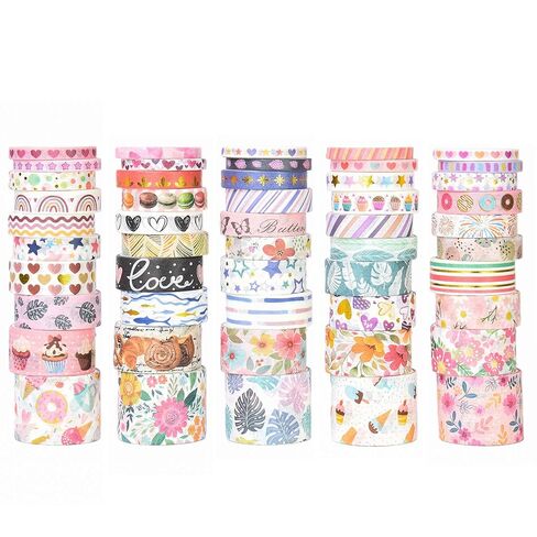 50 Rolls Washi Tape Set, Assorted Sizes, for Junk Journal Scrapbook, Bullet Journaling Scrapbooking Supplies, Planner Sticker DIY Craft Decor (Dreamy Pastels) in Saudi Arabia