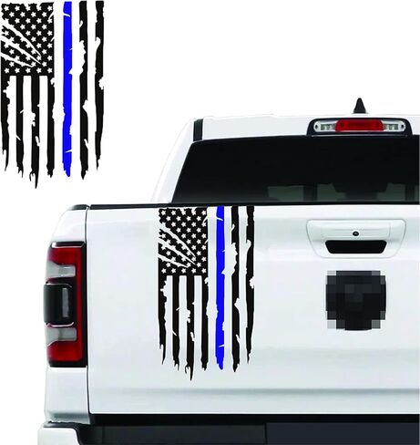 Zhizhong Distressed Truck Rear Tailgate American Flag Vinyl Decal Sticker Compatible with Most Pickup Trucks (11" x 20" Thin Blue Line) in Saudi Arabia