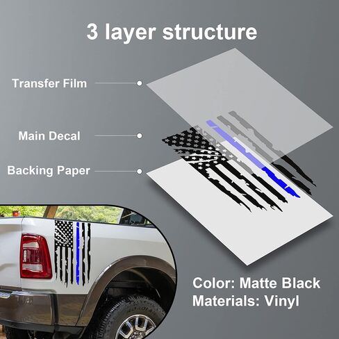 Zhizhong Distressed Truck Rear Tailgate American Flag Vinyl Decal Sticker Compatible with Most Pickup Trucks (11" x 20" Thin Blue Line) in Saudi Arabia