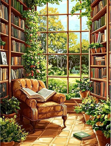 QENSPE Diamond Art Kits for Adults, DIY Bookshelf Full Drill Diamond Painting Art Kit for Beginners, Green Plants 5D Round Diamond Dots Paintings, Gem Art Crafts Home Wall Decor Gifts 12x16 inch in Kuwait