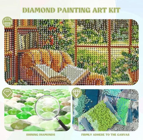 QENSPE Diamond Art Kits for Adults, DIY Bookshelf Full Drill Diamond Painting Art Kit for Beginners, Green Plants 5D Round Diamond Dots Paintings, Gem Art Crafts Home Wall Decor Gifts 12x16 inch in Kuwait
