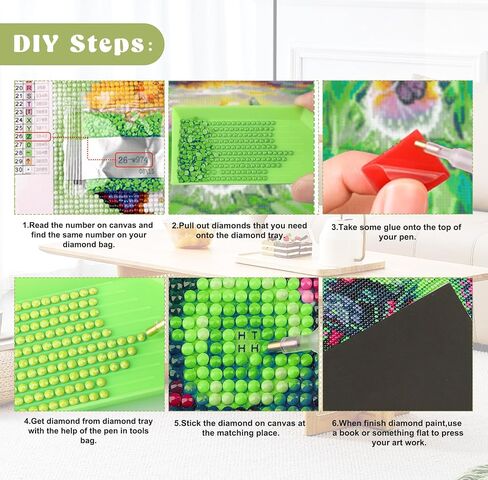 QENSPE Diamond Art Kits for Adults, DIY Bookshelf Full Drill Diamond Painting Art Kit for Beginners, Green Plants 5D Round Diamond Dots Paintings, Gem Art Crafts Home Wall Decor Gifts 12x16 inch in Kuwait