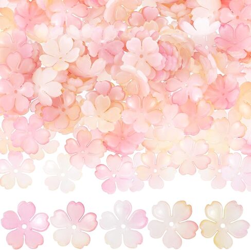100 Pcs Gradient Cherry Flower Beads, Flower Beads for Jewelry Making, 5-Petal Acrylic Flowers Charms, Bead for Jewelry Making, Bracelets, Crafts (Pink) in Saudi Arabia