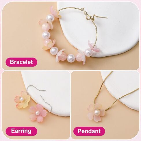 100 Pcs Gradient Cherry Flower Beads, Flower Beads for Jewelry Making, 5-Petal Acrylic Flowers Charms, Bead for Jewelry Making, Bracelets, Crafts (Pink) in Saudi Arabia