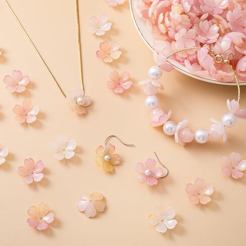 100 Pcs Gradient Cherry Flower Beads, Flower Beads for Jewelry Making, 5-Petal Acrylic Flowers Charms, Bead for Jewelry Making, Bracelets, Crafts (Pink) in Saudi Arabia