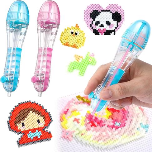 2 Pack Bead Pen Dispenser for 2.6mm Mini Beads - Transparent Blue & Pink Fuse Bead Placement Tool, Precision Bead Picker Pen for DIY Craft, Pixel Art, Jewelry Making for Kids Adults Beginners in Saudi Arabia