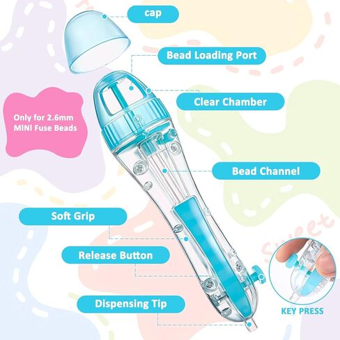 2 Pack Bead Pen Dispenser for 2.6mm Mini Beads - Transparent Blue & Pink Fuse Bead Placement Tool, Precision Bead Picker Pen for DIY Craft, Pixel Art, Jewelry Making for Kids Adults Beginners in Saudi Arabia
