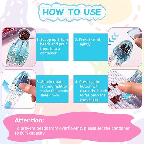 2 Pack Bead Pen Dispenser for 2.6mm Mini Beads - Transparent Blue & Pink Fuse Bead Placement Tool, Precision Bead Picker Pen for DIY Craft, Pixel Art, Jewelry Making for Kids Adults Beginners in Saudi Arabia