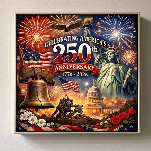 5D Diamond Painting Kit: U.S. 250th Anniversary Patriotic Design Round Diamond Beads & Vibrant Colors for Wall Decor Perfect Independence Day Gift, Home & Office Art for Holiday Shoppers in Kuwait