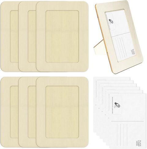 Sobizis DIY Wood Picture Frame Kit with NFC Postcard 7.5×5.5 in Unfinished Frame with Stand Customizable Digital Greeting Card for Birthday Wedding Graduation Holiday Gift 6 Sets in Saudi Arabia