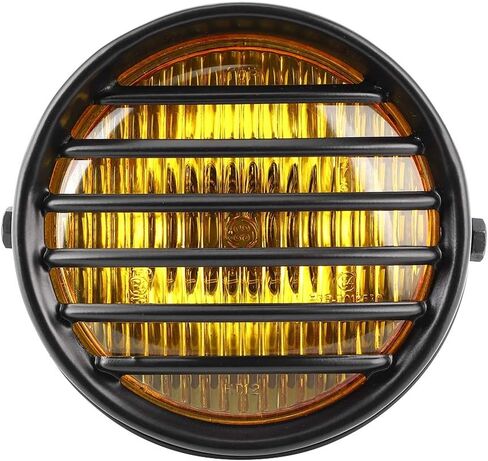 qiilu 6 "مستدير LED دراجة نارية العلوي شواء رئيس مصباح عدسة غطاء 35 واط لمبة الهالوجين العالمي دراجة نارية كشافات خمر لمقهى المتسابق كروزر (الزجاج الأصفر) in Kuwait