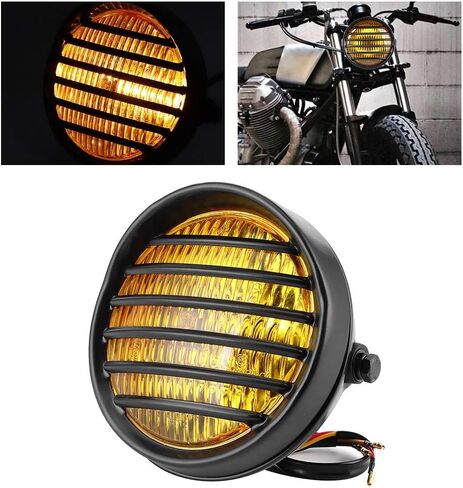 qiilu 6 "مستدير LED دراجة نارية العلوي شواء رئيس مصباح عدسة غطاء 35 واط لمبة الهالوجين العالمي دراجة نارية كشافات خمر لمقهى المتسابق كروزر (الزجاج الأصفر) in Kuwait