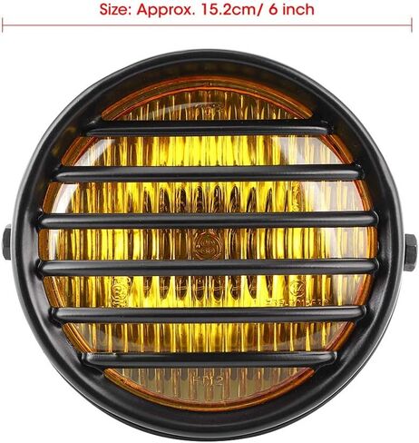 qiilu 6 "مستدير LED دراجة نارية العلوي شواء رئيس مصباح عدسة غطاء 35 واط لمبة الهالوجين العالمي دراجة نارية كشافات خمر لمقهى المتسابق كروزر (الزجاج الأصفر) in Kuwait