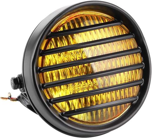 qiilu 6 "مستدير LED دراجة نارية العلوي شواء رئيس مصباح عدسة غطاء 35 واط لمبة الهالوجين العالمي دراجة نارية كشافات خمر لمقهى المتسابق كروزر (الزجاج الأصفر) in Kuwait