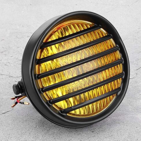 qiilu 6 "مستدير LED دراجة نارية العلوي شواء رئيس مصباح عدسة غطاء 35 واط لمبة الهالوجين العالمي دراجة نارية كشافات خمر لمقهى المتسابق كروزر (الزجاج الأصفر) in Kuwait