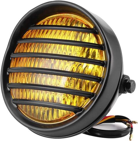 qiilu 6 "مستدير LED دراجة نارية العلوي شواء رئيس مصباح عدسة غطاء 35 واط لمبة الهالوجين العالمي دراجة نارية كشافات خمر لمقهى المتسابق كروزر (الزجاج الأصفر) in Kuwait