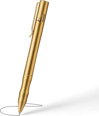 Origin-Joy 1 Pack Stainless Steel Bolt Action Pen Set, Heavy Duty EDC Pocket Gel Tactical Pen With 4 Ballpoint Refills (Gold Vacuum Titanium Plating) in Saudi Arabia