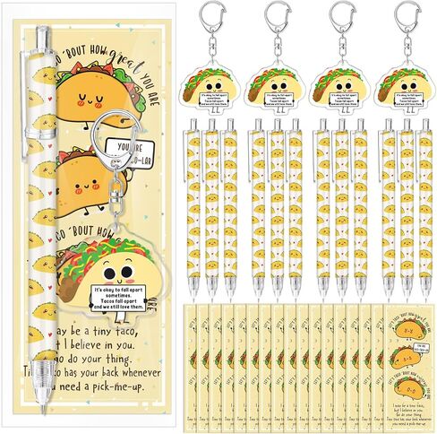 Sayglossy 36 Sets Positive Taco Pens Bulk Taco Ballpoint Pen Inspirational Keychain and Motivational Card Emotional Positive Gift for Graduation Teacher Students Office Staff in Kuwait