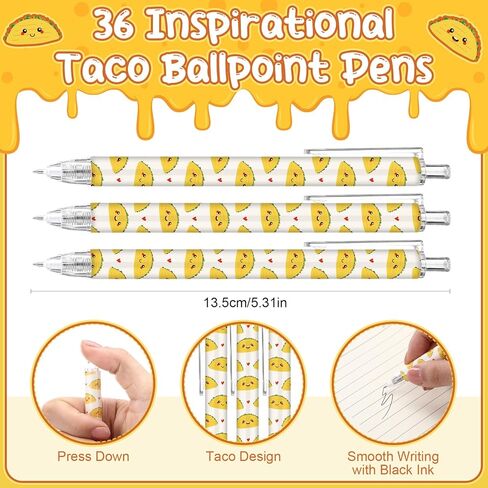 Sayglossy 36 Sets Positive Taco Pens Bulk Taco Ballpoint Pen Inspirational Keychain and Motivational Card Emotional Positive Gift for Graduation Teacher Students Office Staff in Kuwait