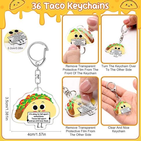 Sayglossy 36 Sets Positive Taco Pens Bulk Taco Ballpoint Pen Inspirational Keychain and Motivational Card Emotional Positive Gift for Graduation Teacher Students Office Staff in Kuwait