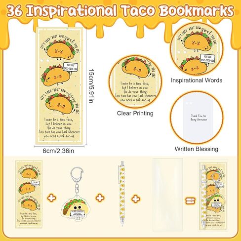 Sayglossy 36 Sets Positive Taco Pens Bulk Taco Ballpoint Pen Inspirational Keychain and Motivational Card Emotional Positive Gift for Graduation Teacher Students Office Staff in Kuwait